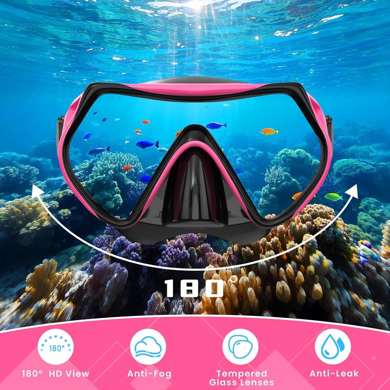 Jwintee Snorkeling Gear for Adults, Adult Snorkel Mask Set Scuba Diving Dry-Top, Swimming Goggles w/Nose Cover, HD Tempered Glass Panoramic Anti-Leak Anti-Fog, Travel Snorkeling Packages Storage Bag, 2 Pack - Image 2